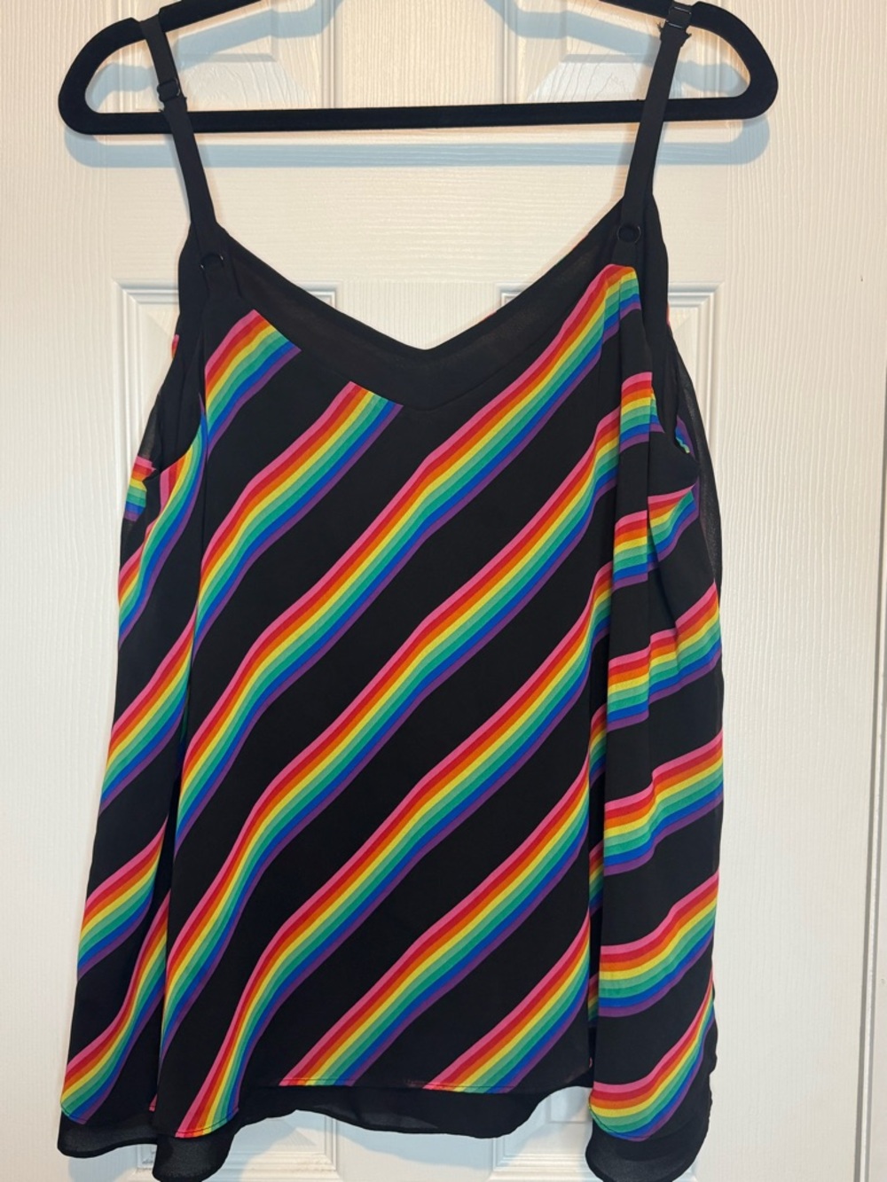 Torrid Chiffon Black Cami with Diagonal Rainbow Stripes